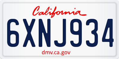 CA license plate 6XNJ934