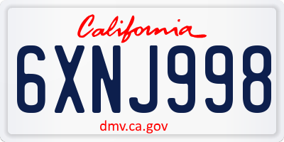 CA license plate 6XNJ998