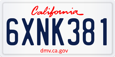 CA license plate 6XNK381