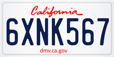 CA license plate 6XNK567