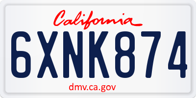CA license plate 6XNK874