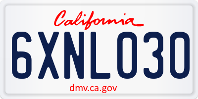 CA license plate 6XNL030