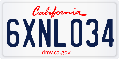 CA license plate 6XNL034