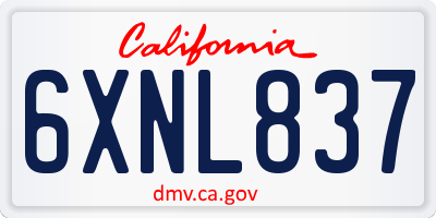 CA license plate 6XNL837