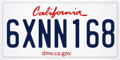 CA license plate 6XNN168