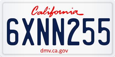 CA license plate 6XNN255