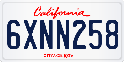 CA license plate 6XNN258