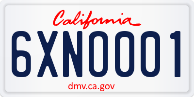CA license plate 6XNO001