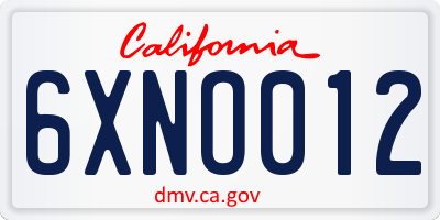 CA license plate 6XNO012