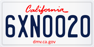 CA license plate 6XNO020