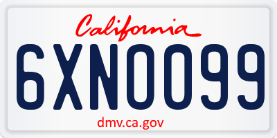 CA license plate 6XNO099