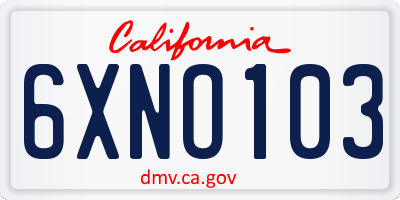 CA license plate 6XNO103