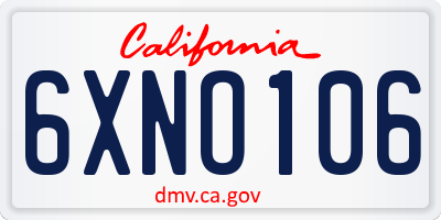 CA license plate 6XNO106