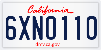 CA license plate 6XNO110