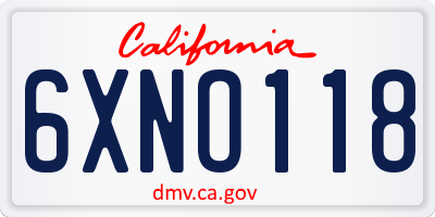 CA license plate 6XNO118