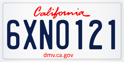 CA license plate 6XNO121