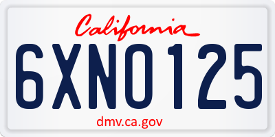 CA license plate 6XNO125