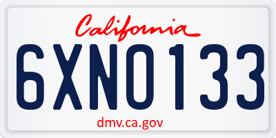 CA license plate 6XNO133