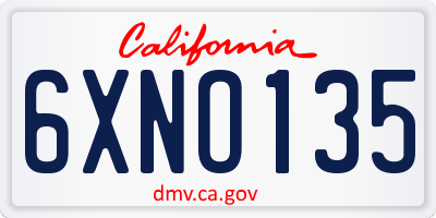 CA license plate 6XNO135