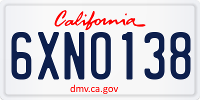 CA license plate 6XNO138