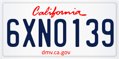 CA license plate 6XNO139