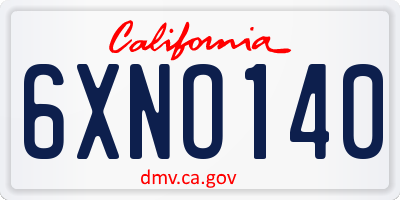 CA license plate 6XNO140