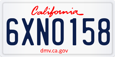 CA license plate 6XNO158