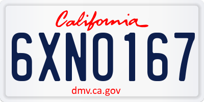CA license plate 6XNO167