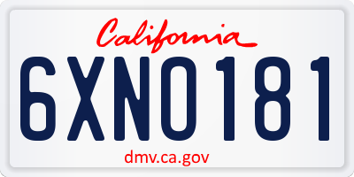 CA license plate 6XNO181