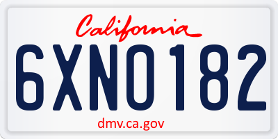 CA license plate 6XNO182