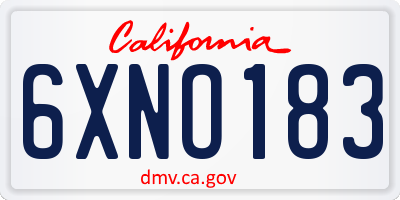 CA license plate 6XNO183