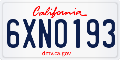 CA license plate 6XNO193