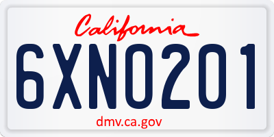 CA license plate 6XNO201