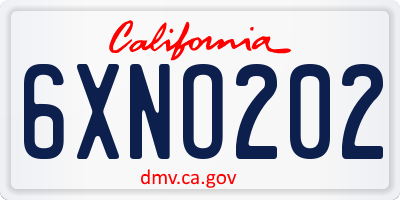 CA license plate 6XNO202