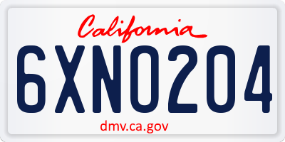 CA license plate 6XNO204
