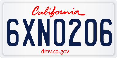 CA license plate 6XNO206