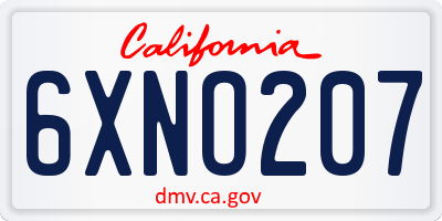 CA license plate 6XNO207