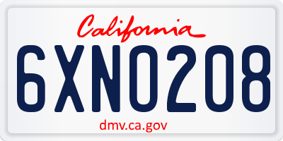 CA license plate 6XNO208
