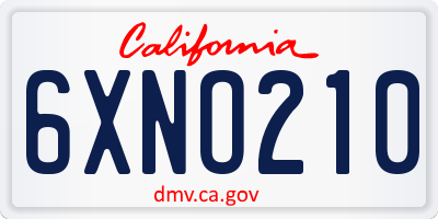 CA license plate 6XNO210