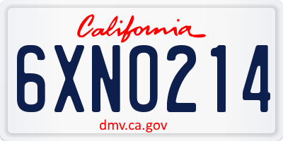 CA license plate 6XNO214