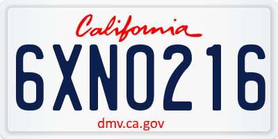 CA license plate 6XNO216