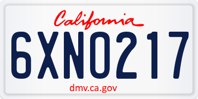 CA license plate 6XNO217