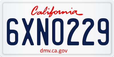 CA license plate 6XNO229