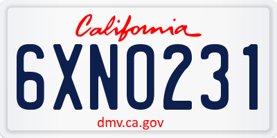 CA license plate 6XNO231