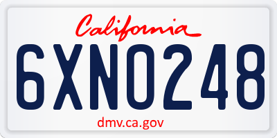 CA license plate 6XNO248