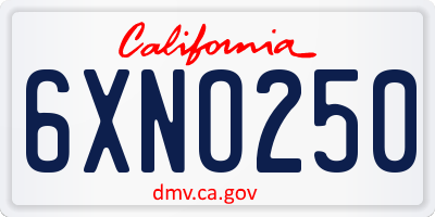 CA license plate 6XNO250