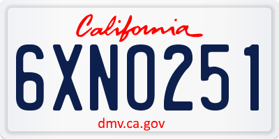 CA license plate 6XNO251