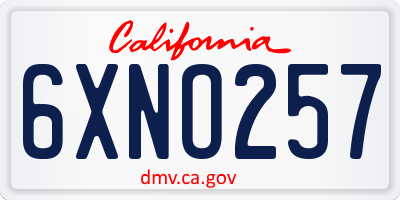CA license plate 6XNO257