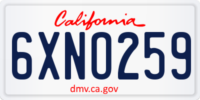 CA license plate 6XNO259