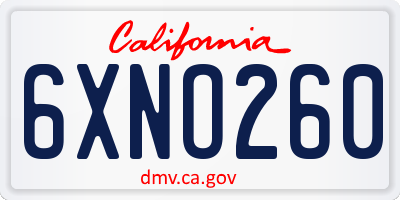 CA license plate 6XNO260